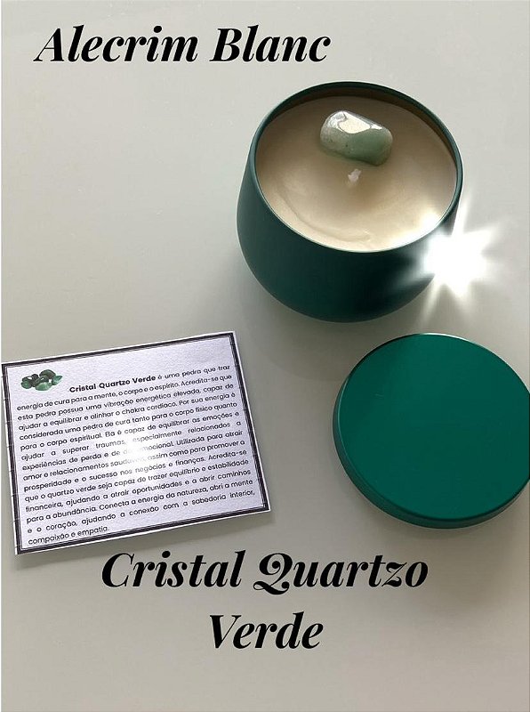 VELA POCKET AROMA DE  ALECRIM BLANC  COM CRISTAL QUARTZO VERDE - 120G