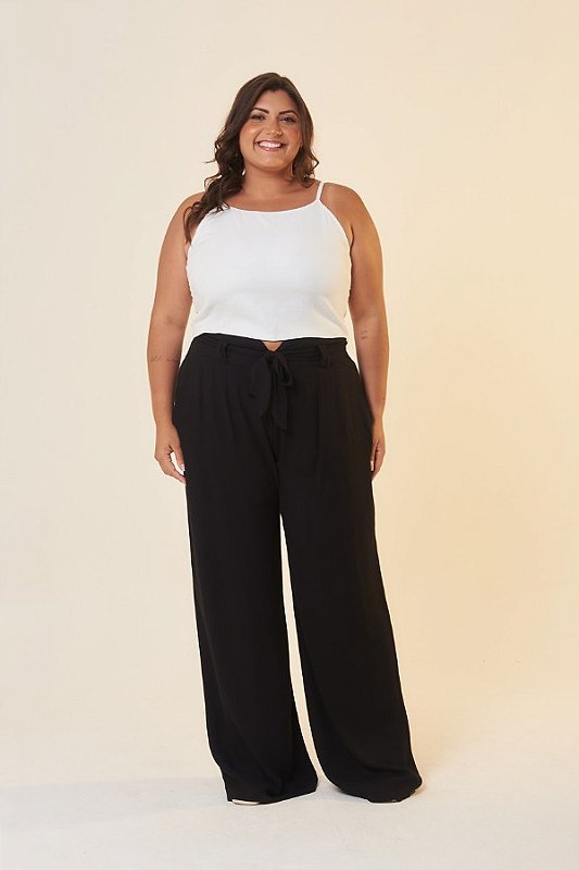 Calça Pantalona com Faixa Preto