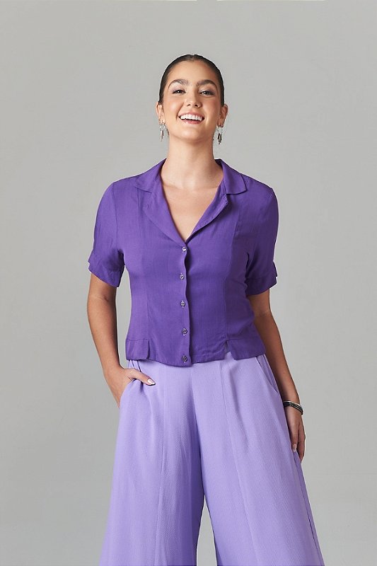 Blusa Curta Botões Roxa