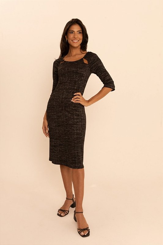 Vestido Midi Lurex Cut Out Preto