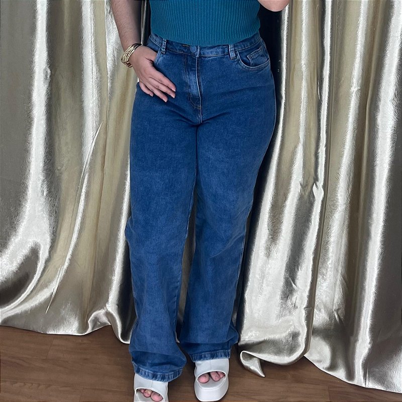 Calça Jeans Wide Leg Elástica