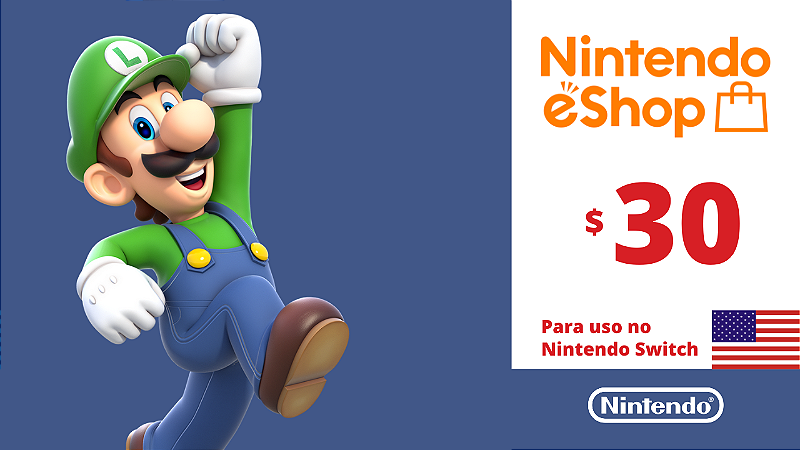Cartão Nintendo eShop USA 30 Dólares Código Digital Playce