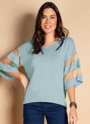 Blusa Detalhes Em Tule Nas Mangas 7059