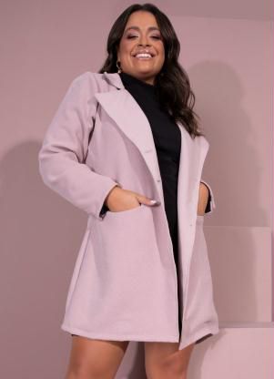 Sobretudo Rosa Com Bolsos E Botões Forrados 68558