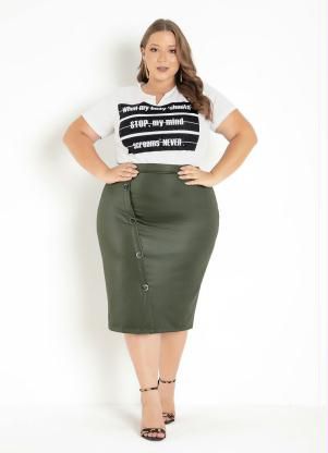 Saia Verde Militar Com Botões Plus Size 72149