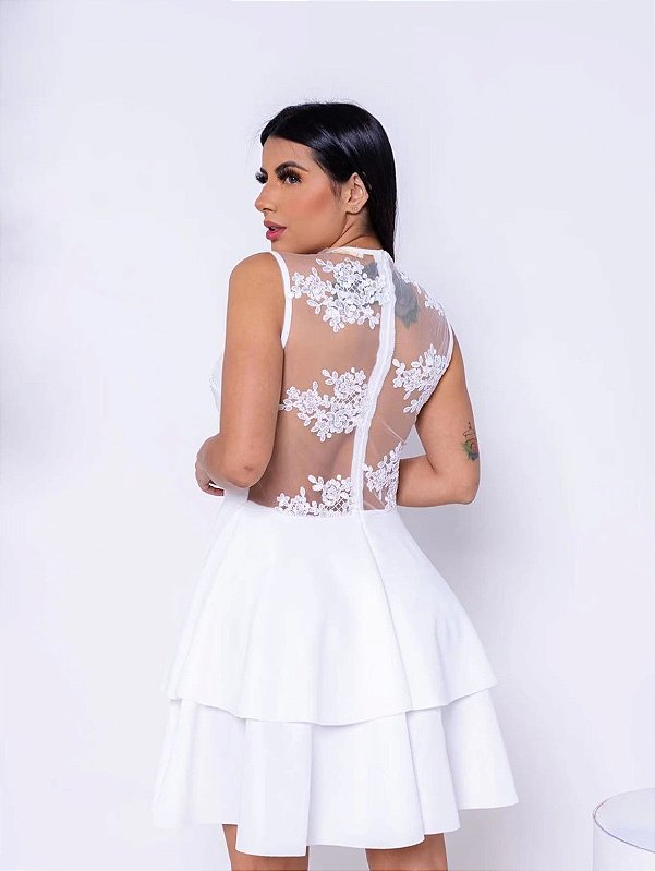 Vestido Curto Festa Tule Trabalhado nas Costas 123747