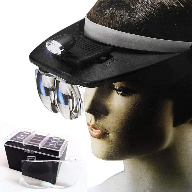 Lupa de Cabeça Tipo Pala 4 Lentes e Led Profissional Mg 81001-A- Lemat ...