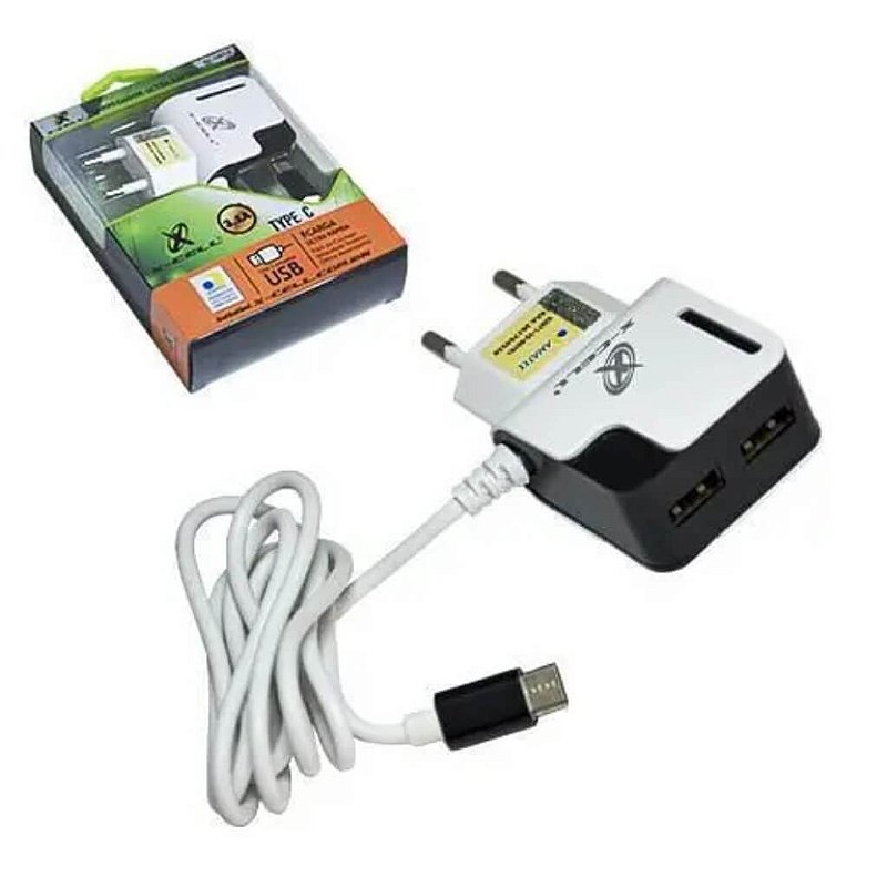 CARREGADOR DE TOMADA USB COM CABO TYPE-C X-CELL XC-KIT-C