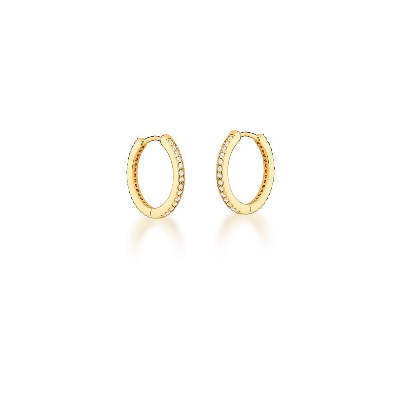 Argola fechada Cravejado de Zircônias frente e verso banhado a ouro 18k
