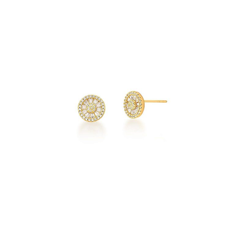 Brinco Pizza com Zircônias e Baguetes banhado a ouro 18k