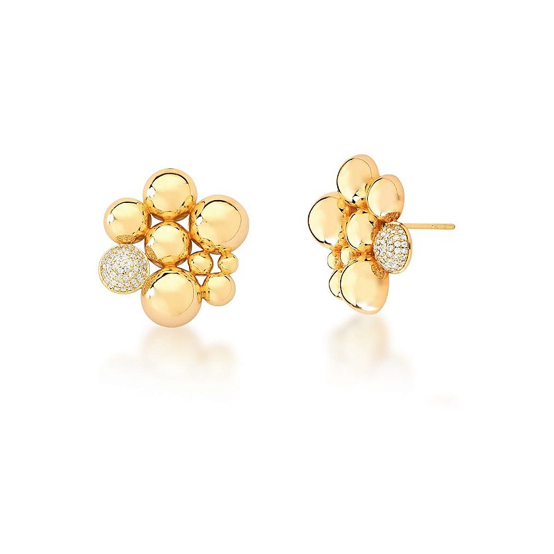 Brinco 8 Esferas e uma Cravejada de Zircônias banhado a ouro 18k