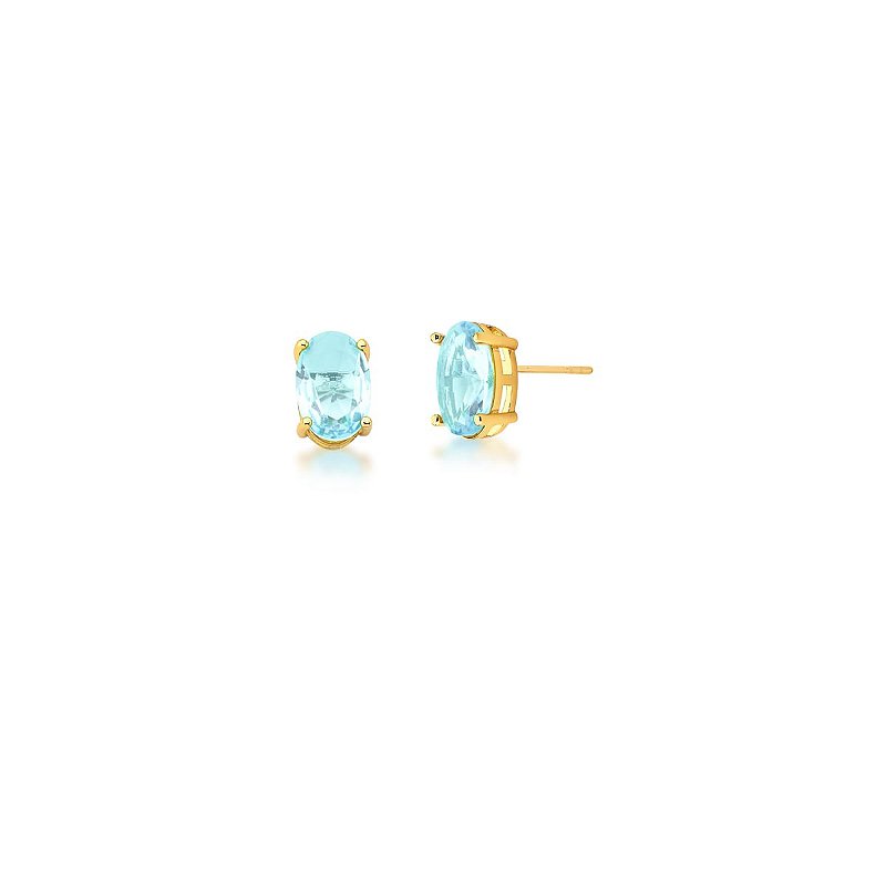 Brinco com Cristal Oval Água Marinha Banhado a Ouro 18K