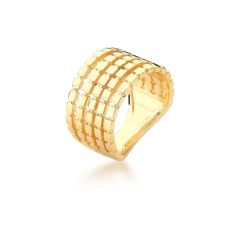 Anel Cinco Voltas com Quadrados Lisos Banhado a Ouro 18k