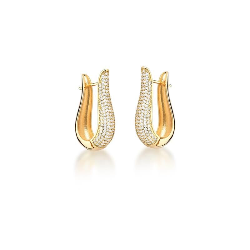 Argola em "U" Sete Fileiras com Zircônias Brancas Banhada a Ouro