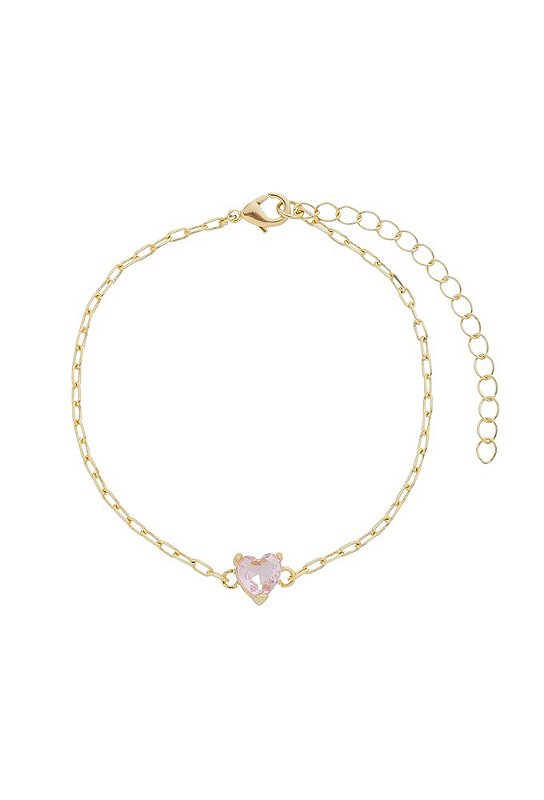 Pulseira com Cristal em formato de Coração Folheado a Ouro