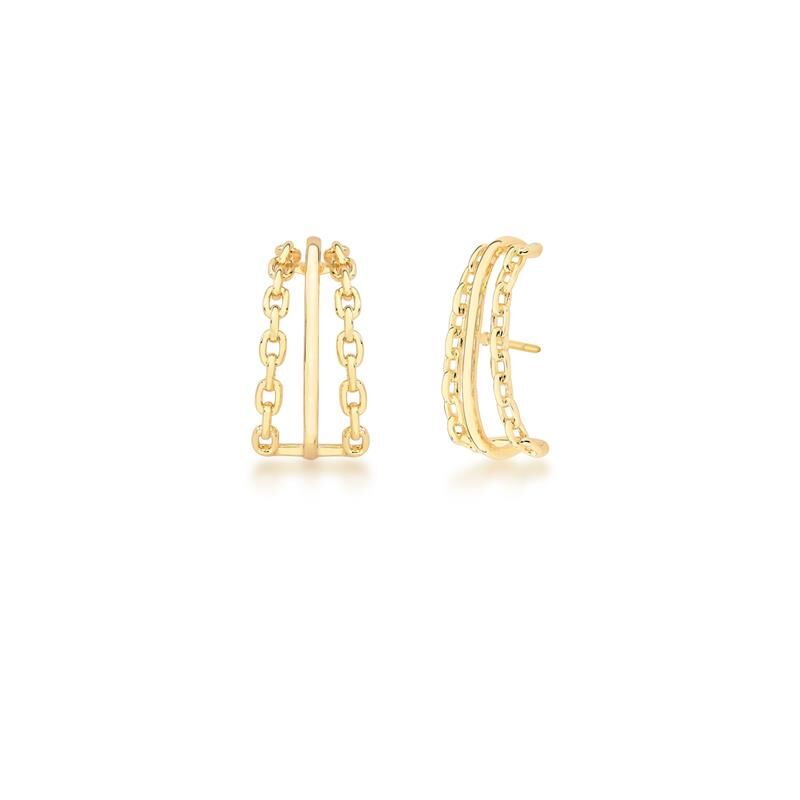 Brinco Ear Hook Liso com Elos Banhado a Ouro