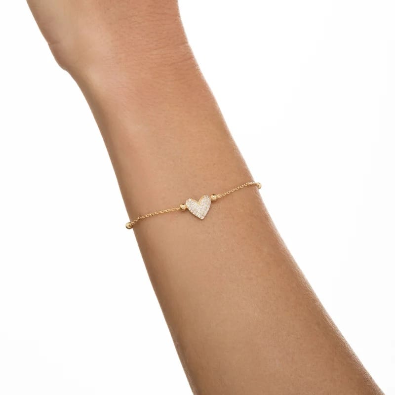 Pulseira com Coração Cravejado Folheado a Ouro