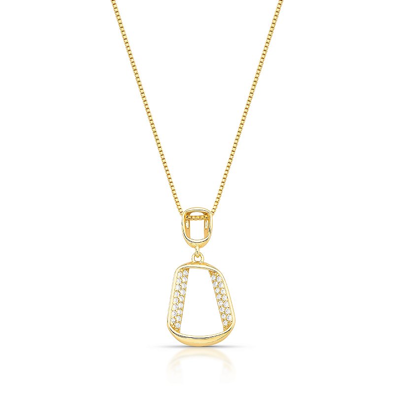 Colar com Pingente Retangular Cravejado Banhado a Ouro