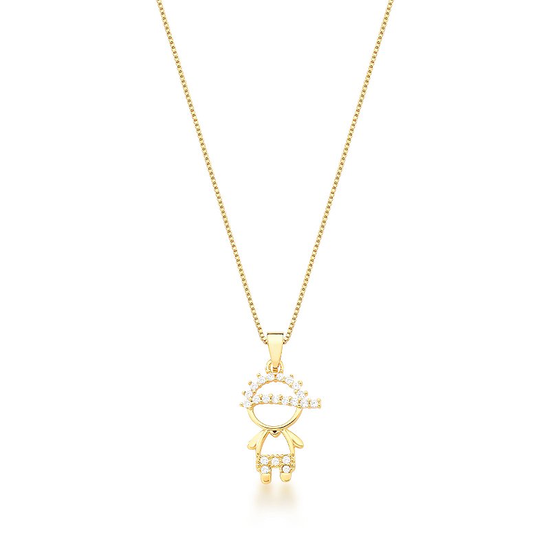 Colar com Pingente Mãe de Menino com Zircônias Banhado a Ouro