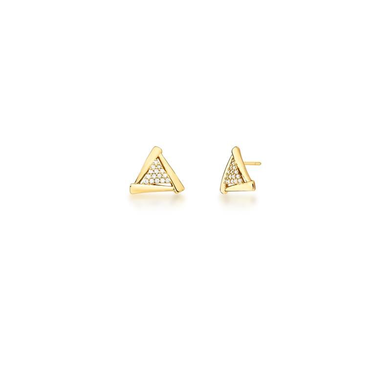 Brinco Triangular Cravejado de Zircônias Banhado a Ouro
