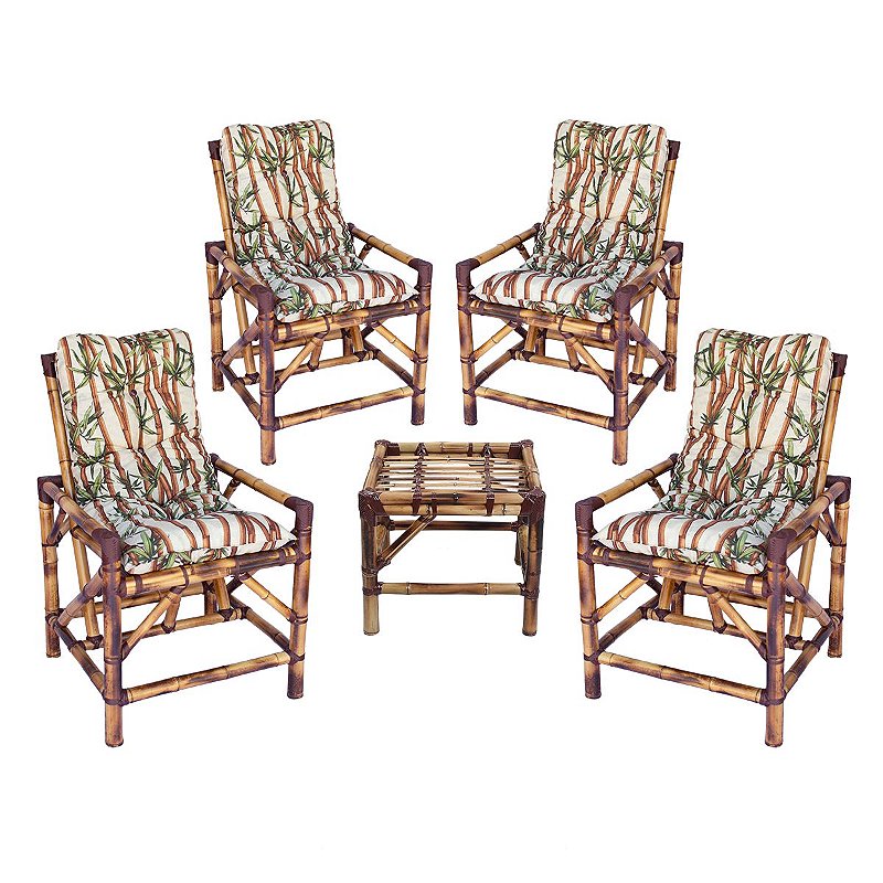 Jogo de 4 Cadeiras Mesa de Bambu Para Area Varanda Bambu Flor Rosa -  Confort Decor