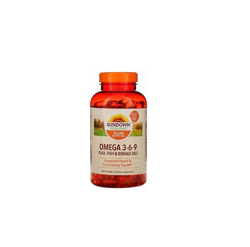 Flax Omega Sundown 200 Capsulas Omega 3-6-9 Flax, Fish Borage Oils