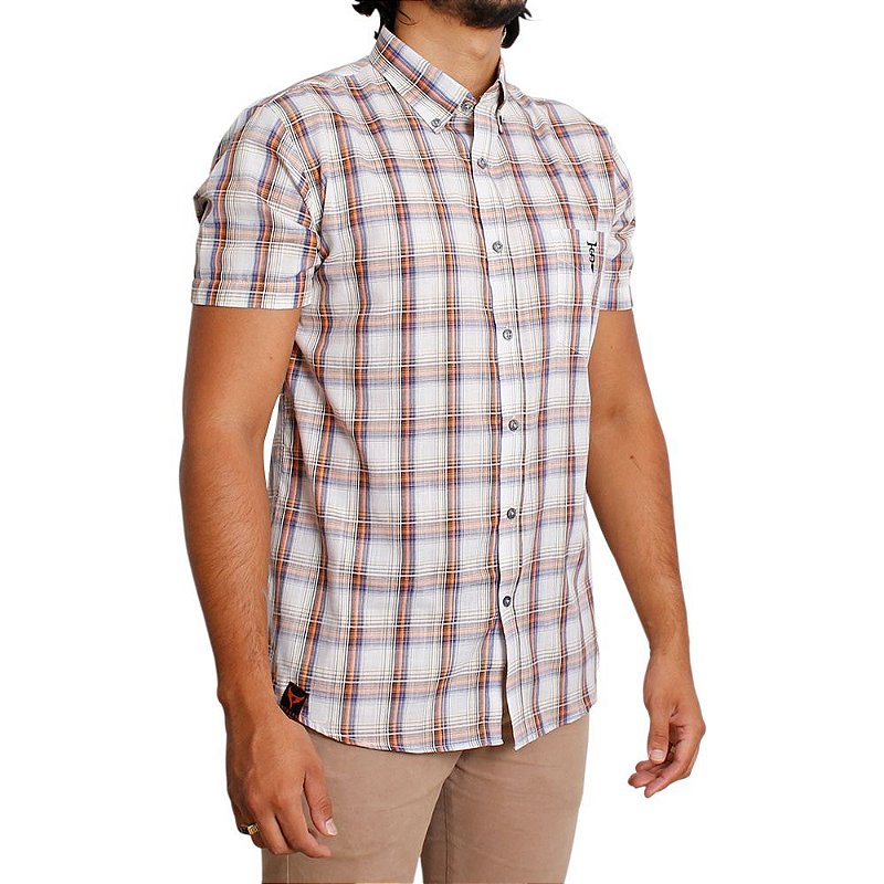 Camisa Masculina Manga Curta - Xadrez Azul Celeste e Azul Claro - ABCI