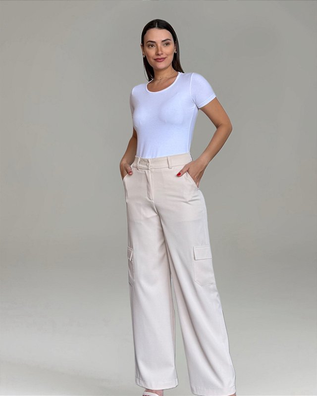 Calça Pantalona Bolsos Cargos Plus