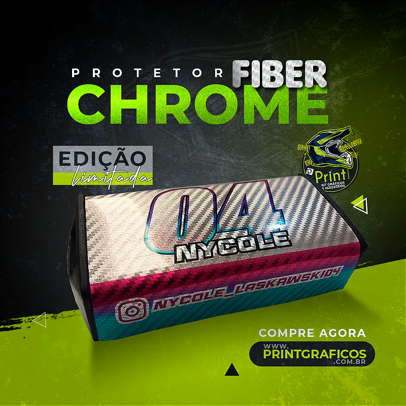 PROTETOR DE GUIDÃO FIBER CHROME PERSONALIZADO COM SEU NOME E NUMERO