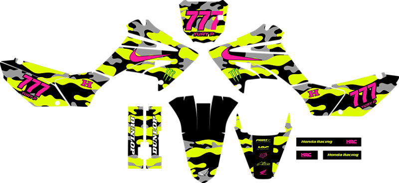KIT ADESIVOS GRAFICOS HONDA TORNADO 250 CAMUFLADO NEON