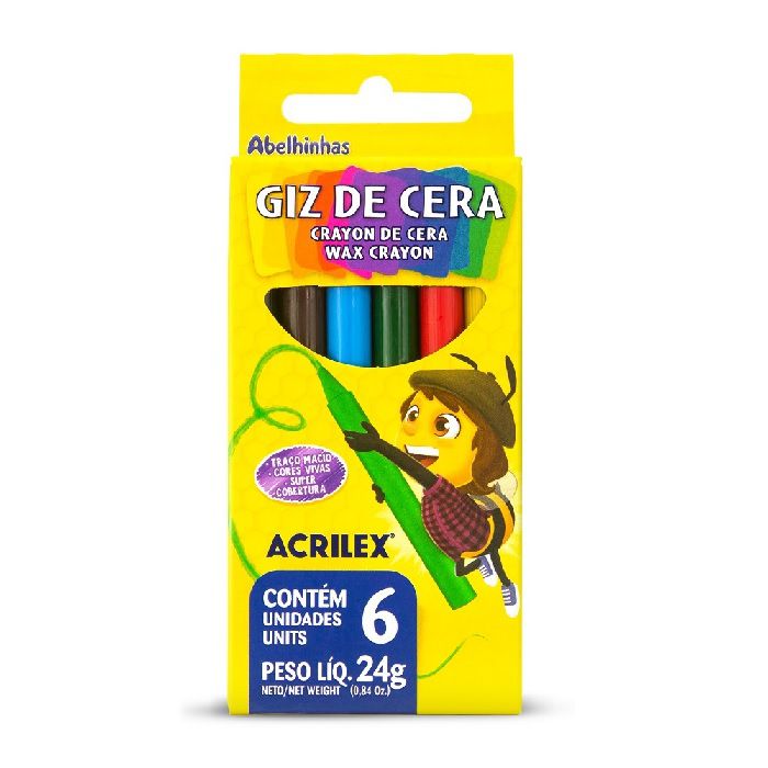 Giz De Cera Acrilex 6 Cores 24g - Montreal Distribuidora