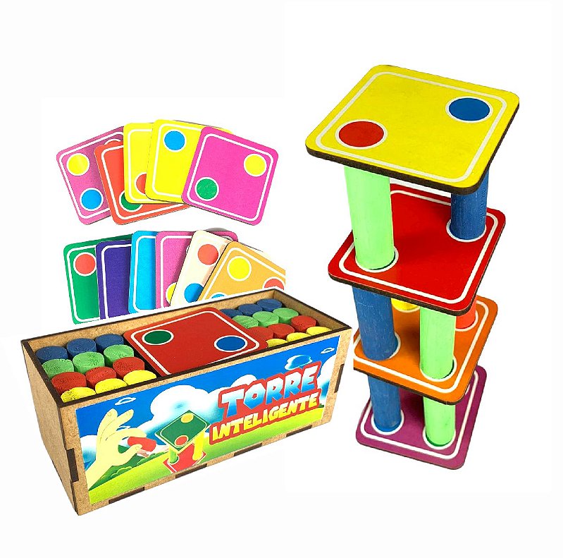 Brinquedo Educativo Torre Colorida Blocos de Montar 8 peças em Madeira -  Spider - Brinquedos de Montar e Desmontar - Magazine Luiza