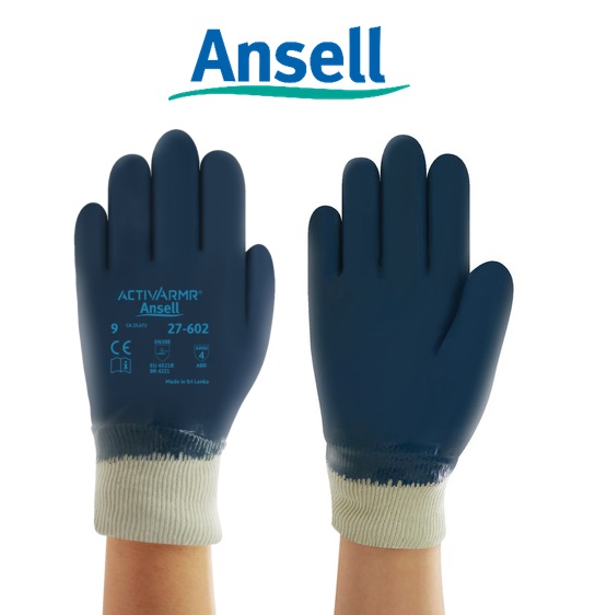 Ansell ActivArmr 27-600 Guanti Da Lavoro Gravosi - Taglio E Olio, Rivestimento Nitrile, Blu, Taglia L (12 Paia)