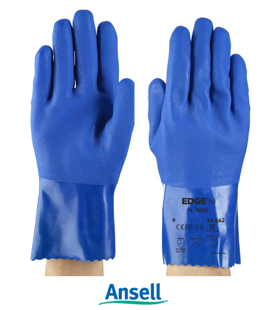 Luva de Pvc Edge 14-662 CA26043 Ansell 26cm Proteção Química Azul