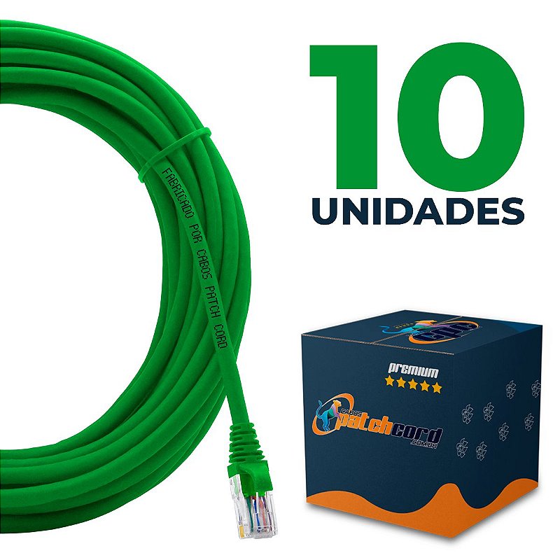 Cabo Patch Cord CAT5e UTP CCA 10 Metros 10 Unidades Cabos Patch