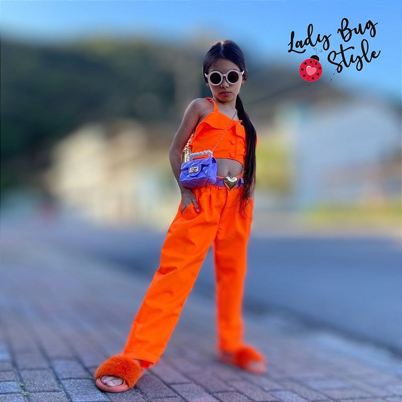 Conjunto Calça Alfaiataria e Cropped - Laranja