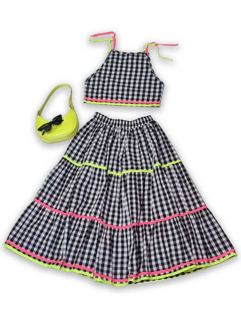 Conjunto Infantil Feminino Xadrez com Saia