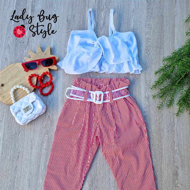 Conjunto Calça Clochard Listras e Cropped Laise