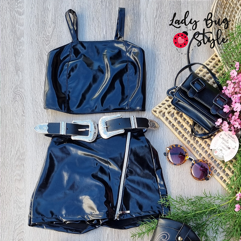 Conjunto Shorts Saia Ziper e Top Vinil