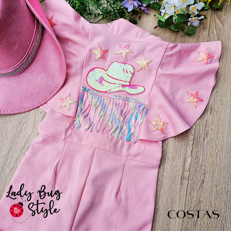 Macacão Cowgirl Star Curto Rosa