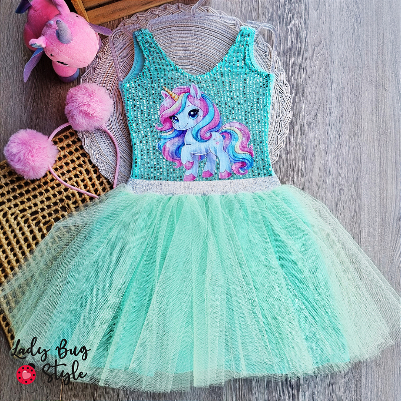 Conjunto Body Paete Unicórnio com Saia de Tule