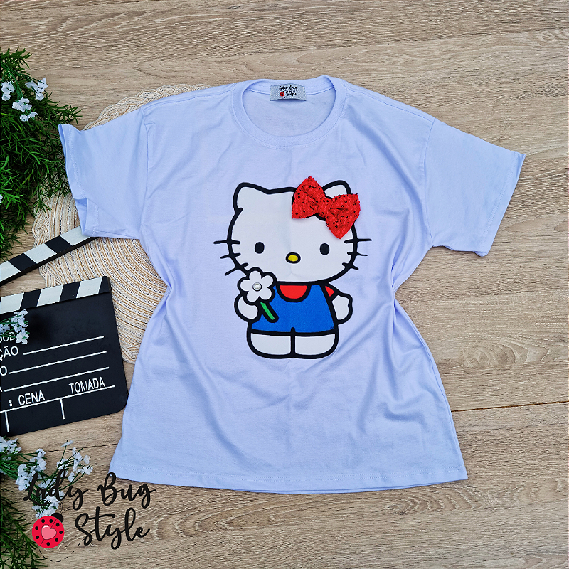 T-Shirt Hello Kitty Laço Branca - LadyBug Style