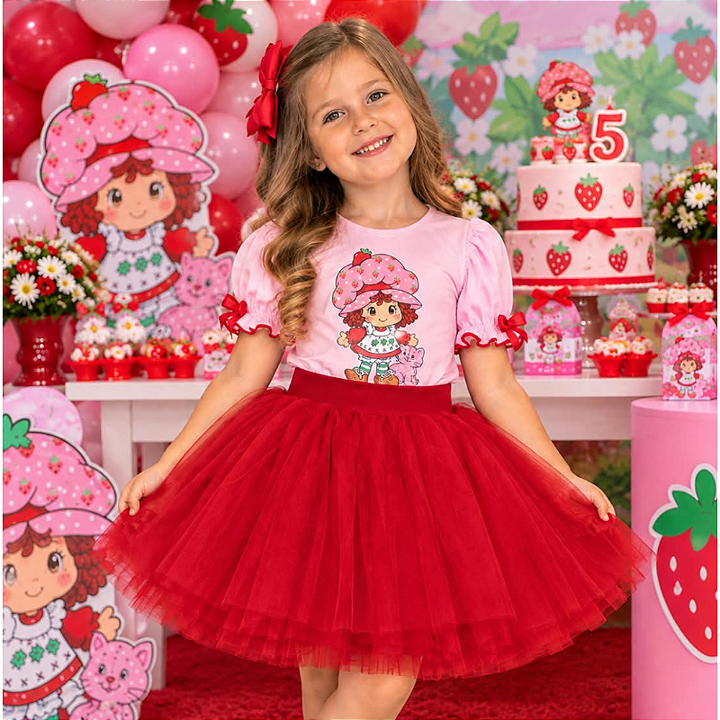 Conjunto Body Moranguinho com Saia de Tule