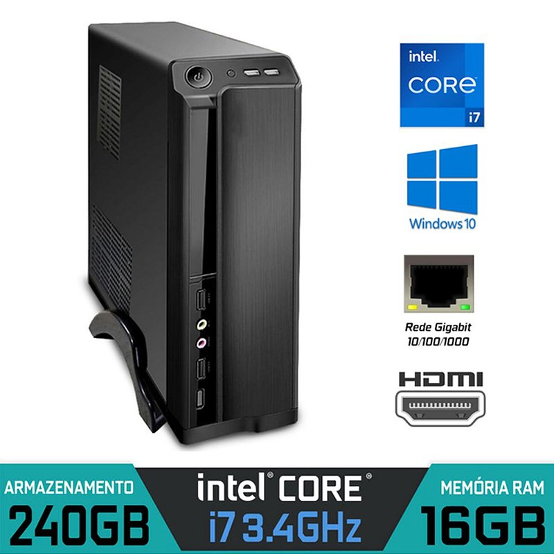 Computador Slim Intel Core i7 RAM 16GB SSD 240GB Windows 10