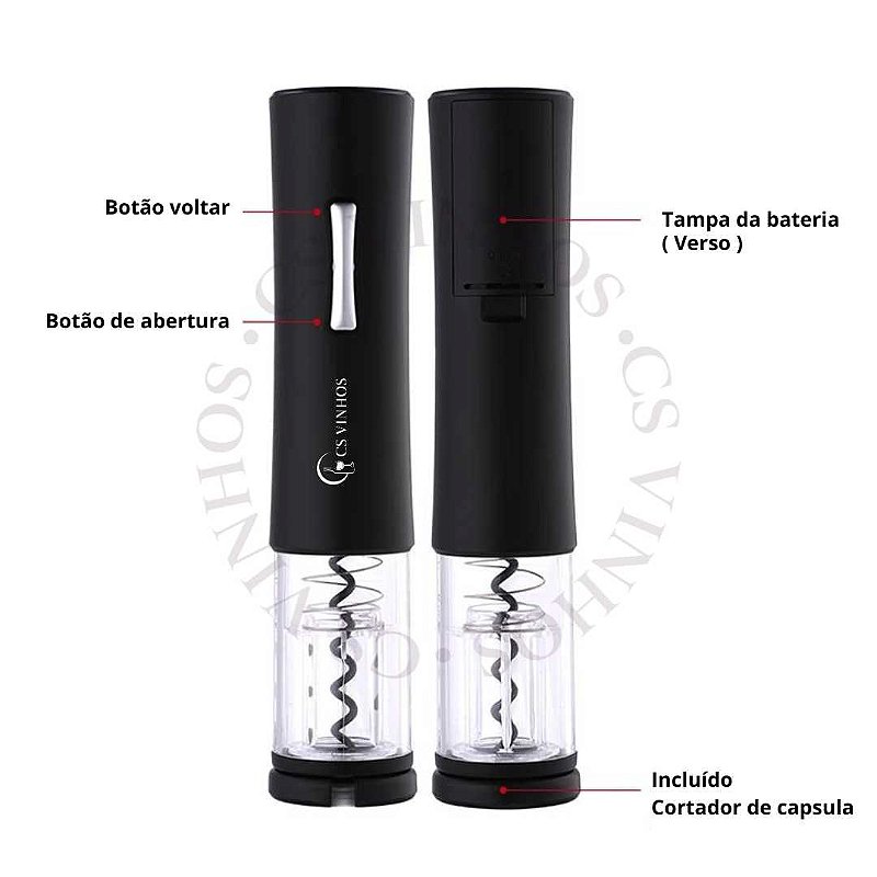Saca Rolhas Elétrico Electric Wine Opener Abridor De Vinho CS Vinhos