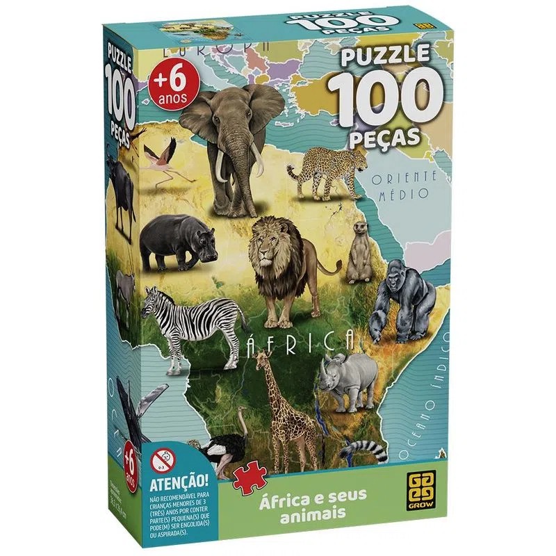 Quebra Cabeça - 100 peças África e seus animais - 4241 - Grow - Real  Brinquedos