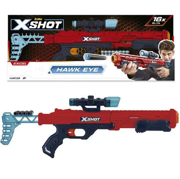 Lançador X-Shot Red - Hawk Eye - 16 Dardos - 5716 - Candide - Real