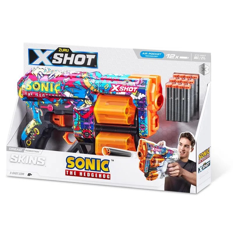 Lançador Xshot Skin Dread - Sonic C/ 12 Dardos - Robotnik - 3459