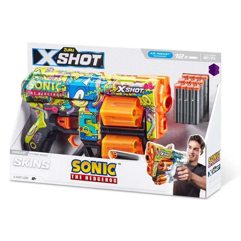 Lançador Xshot Skin Dread - Sonic C/ 12 Dardos - Hyper Spike