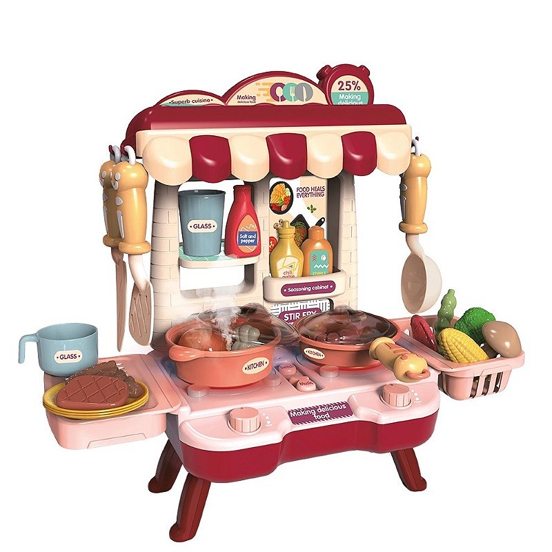 Kit Cozinha Infantil Com Acessórios - Luz E Som - Vermelha - 9282